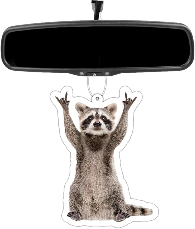 Cute Raccoon Rock Meme Funny Hanging Air Freshener Car Decor Eucalyptus Scented