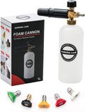 Foam Cannon with 1/4 Inch Quick Connector, 1 L Bottle Snow Foam Lance with 5 Pressure Washer Nozzle Tips, 3000PSI