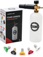 Foam Cannon with 1/4 Inch Quick Connector, 1 L Bottle Snow Foam Lance with 5 Pressure Washer Nozzle Tips, 3000PSI