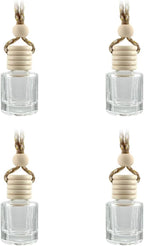 4Pcs Hanging Car Air Freshener, Empty Glass Perfume Bottle Pendant with Wooden Cap, Refillable Drift Freshener Diffuser for Essential Oils - Car Accessories for Women Men-Cylindrical