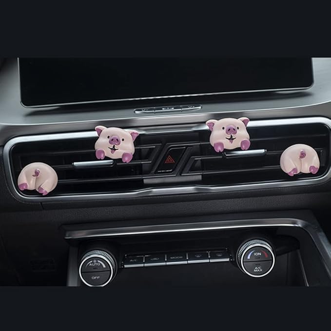 Cute Air Vent Clips Car Accessories, Creative Animal Head and Tail Cartoon Car Air Freshener Vent Clip Auto Fragrance Diffuser Perfume Clips Air Conditioner Outlet Vent Clips Decorations, Pig