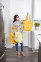 Sachi Insulated Market Tote Bags 3-Piece Reusable Lunch & Grocery Cooler Set with Zipper Foldable, Eco-Friendly Thermal Bags for Shopping, Travel & Picnics Grey Yellow Paisley