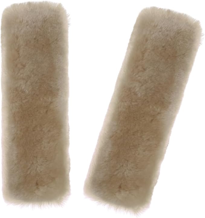 Soft & Cozy Australian Sheepskin Car Seat Belt Covers,2 Pack Fluffy Seatbelt Pads, Genunie Sheepskin Fur Shoulder Straps Cushions for Adults Kids Women and Men (Pearl)