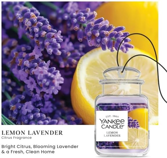 Yankee Candle Car Air Fresheners, Hanging Car Jar Ultimate, Neutralizes Odors Up To 30 Days, Lemon Lavender, 0.96 OZ (Pack of 4)