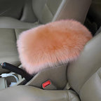Furry Auto Center Console Cover Pad, 11.8"x7.8" Fluffy Soft Sheepskin Wool Armrest Cushion, Car Interior Accessories for Women and Men (Light/Coffee)