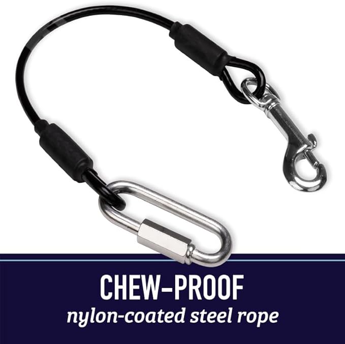 Leash Boss Dog Seat Belt Restraint – No-Chew Heavy Duty Car Seatbelt for Dogs, Coated Steel Rope for Safety, Adjustable Tether for Small, Medium & Large Pets, Durable Pet Safety Tether for Cars