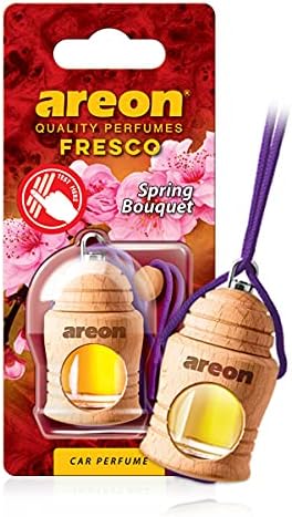 AREON Fresco Hanging Car Air Freshener - Diffuser in Wood Housing - Automotive Accessories & Essentials - Spring Bouquet Scent, Pack of 3
