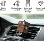 Car Air Diffuser - 2-in-1 Shaking Wooden Man Figurine & Refillable Aroma Vent Clip with 5ml Capacity, Natural Walnut Wood Essential Oil Air Freshener, Car Dashboard Decor Ornament for Driver