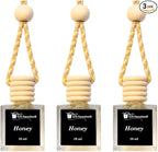 Gift Paradise® Honey Car Freshener Set – 3 Pack 10ml Hanging Air Fresheners with Wooden Lid – Spring Summer Auto & Home Fragrance Diffuser for Car Mirror – Velvet Gift Bag Included