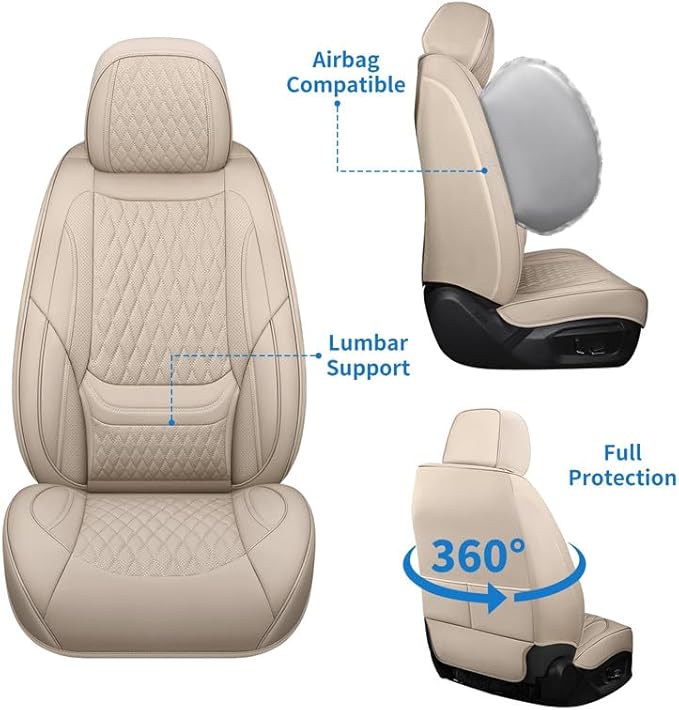 Car Seat Covers Full Set Custom Fit for Chevrolet/Chevy Bolt 2016-2026 - Premium Faux Leather with Lumbar Support | Breathable, Waterproof, Anti-Slip, Durable (Beige,Full Set)