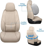 Car Seat Covers Full Set Custom Fit for Pontiac Vibe 2003-2010 - Premium Faux Leather with Lumbar Support | Breathable, Waterproof, Anti-Slip, Durable (Beige,Full Set)