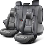 Auto Car Seat Covers Accessories Full Set Leather Cushion Protector Breathable Waterproof Seat Cover for Cars Universal Fit (Grey, Front Pair and Rear)