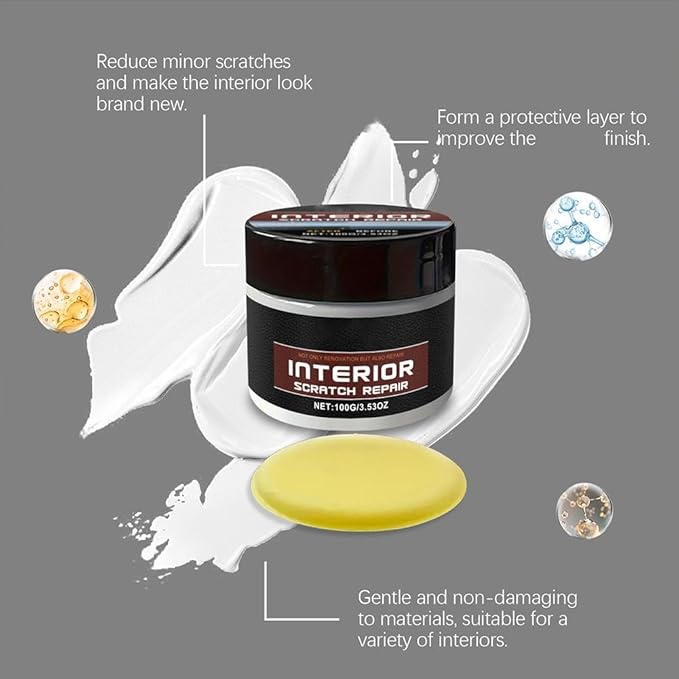 Car Interior Scratch Remover & Dashboard Restorer - 100g Car Trim Restorer Kit, Plastic Scuff Repair Wax with Sponge, Back to Black Trim Restorers for All Vehicles, Dashboard Polish & Decontamination