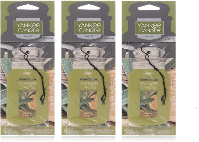 Yankee Candle Paper Car Jar Hanging Air Freshener Sage & Citrus Scent (Pack of 3)