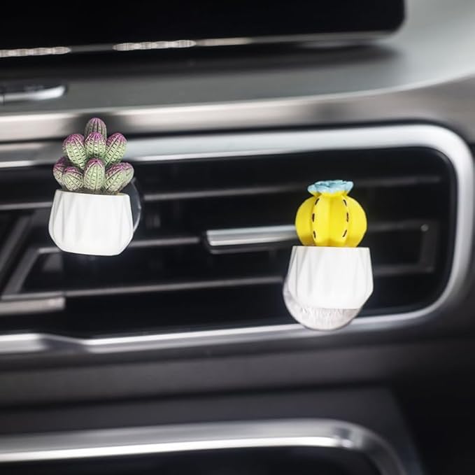 4 Pcs Cute Cactus Air Vent Perfume Clips, Resin Artificial Plant Succulents Car Air Fresheners Aromatherapy Clips, Car Interior Decoration Accessories, Gift for Men Women