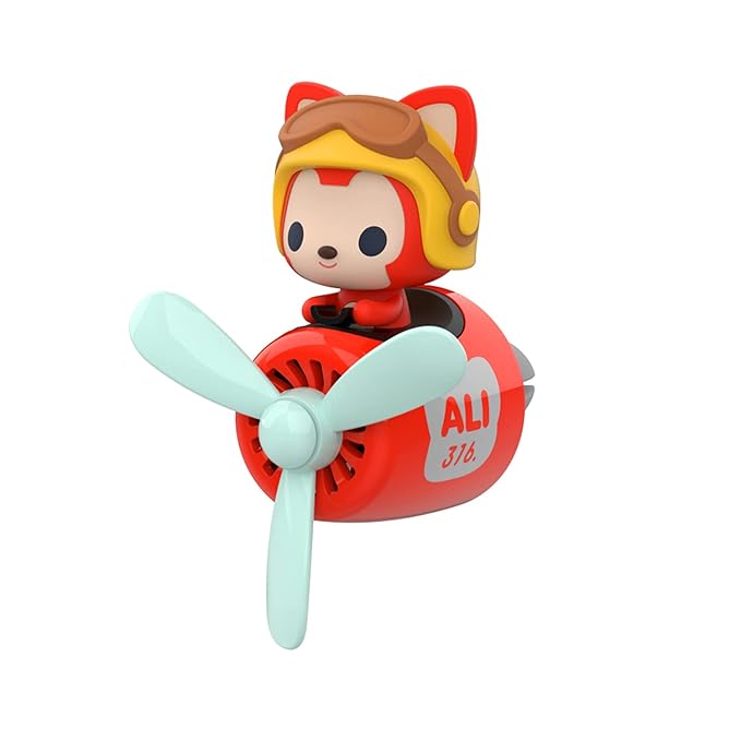 Car fragrance diffuser pilot car air outlet fragrance diffuser cartoon rotating fan leaf car perfume cute cartoon shape car perfume air freshener with 2 fragrances (fox) 1.0 Count