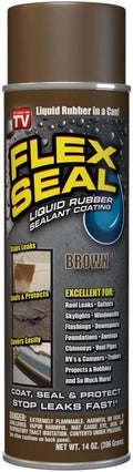 Flex Seal, 14 oz, Brown, Stop Leaks Instantly, Waterproof Rubber Spray On Sealant Coating, Perfect for Gutters, Wood, RV, Campers, Roof Repair, Skylights, Windows, and More