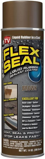 Flex Seal, 14 oz, Brown, Stop Leaks Instantly, Waterproof Rubber Spray On Sealant Coating, Perfect for Gutters, Wood, RV, Campers, Roof Repair, Skylights, Windows, and More