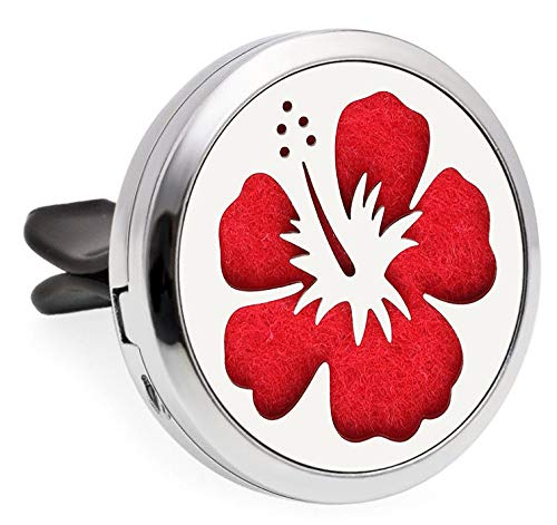 Regular Size (Star Flower) 30mm Car Aromatherapy Essential Oil Diffuser Stainless Steel Locket Air Freshener with Vent Clip 7 Pads 1 Oil Included