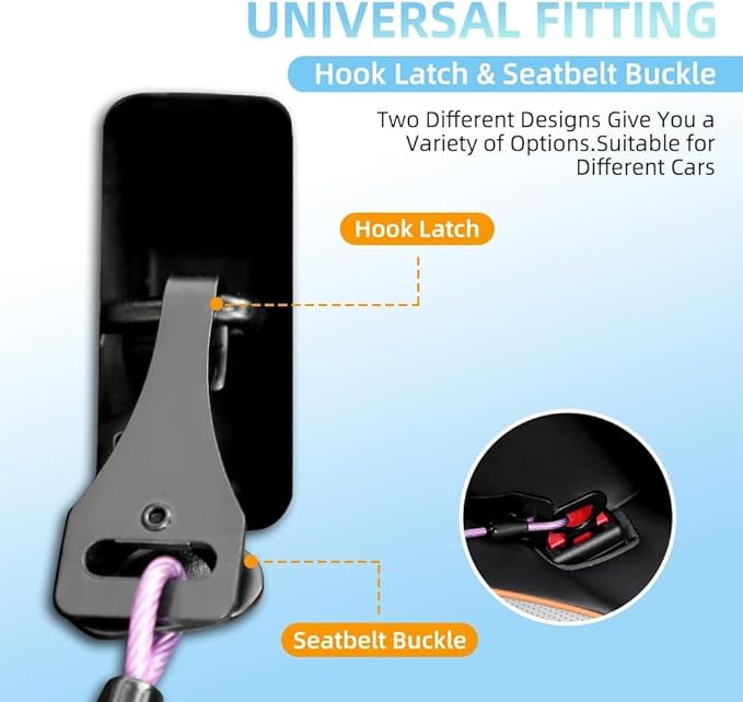 Dog Car Seat Belt - 3-in-1 Heavy Duty Safety Harness with Locking Carabiner, Universal Buckle Adapter, Chew-Proof Steel Rope (Purple, 32in/80cm)