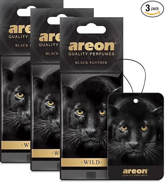 AREON WILD - Hanging Custom Cute Funny Car Air Freshener for Home & Office - Premium Cologne Perfume with Natural Fragrances - Long Lasting, Fresh, Luxurious Scent - Stylish Design - Black Panther