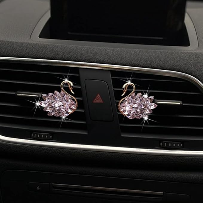 Katutude 2 Pcs Crystal Swan Car Air Vent Clips with Rose Scent, Pink
