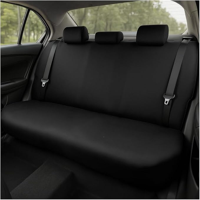 BESULEN Car Back Seat Cover, Dustproof Elastic Cloth Vehicle Rear Seat Bench Protector for Pets Kids, Waterproof Stretch Automobile Interior Accessories, Universal for Sedan Truck SUV (Black)