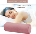 Memory Foam Neck Pillow 16x6 Inch for Sleeping,Side Back Stomach Sleeper, Car or Office Chair Sofa,Support Pillow for Posture & Comfortable Spine Position with Soft Velvet Pillowcase (Pink)