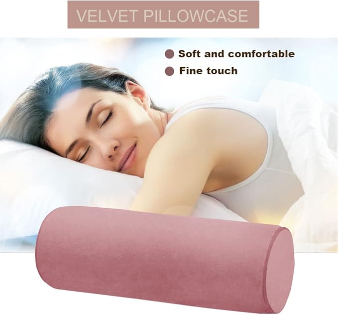 Memory Foam Neck Pillow 16x6 Inch for Sleeping,Side Back Stomach Sleeper, Car or Office Chair Sofa,Support Pillow for Posture & Comfortable Spine Position with Soft Velvet Pillowcase (Pink)