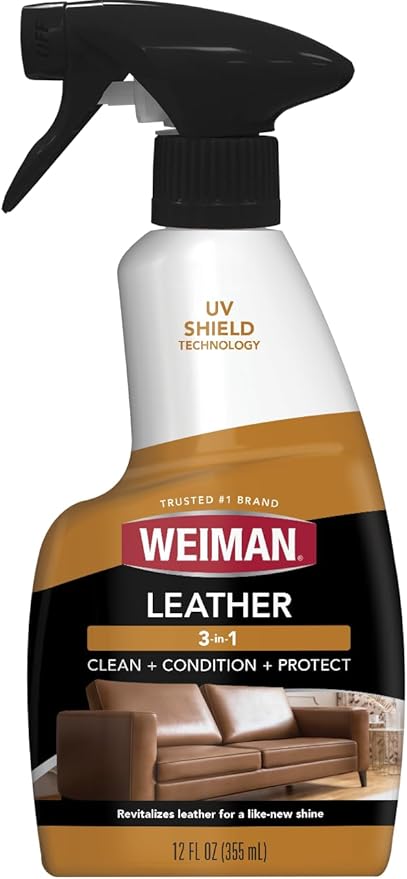 Weiman Leather Cleaner and Conditioner for Furniture - Cleans Conditions and Restores Leather Surfaces - UV Protectants Help Prevent Cracking or Fading of Leather Car Seats, Shoes, Purses
