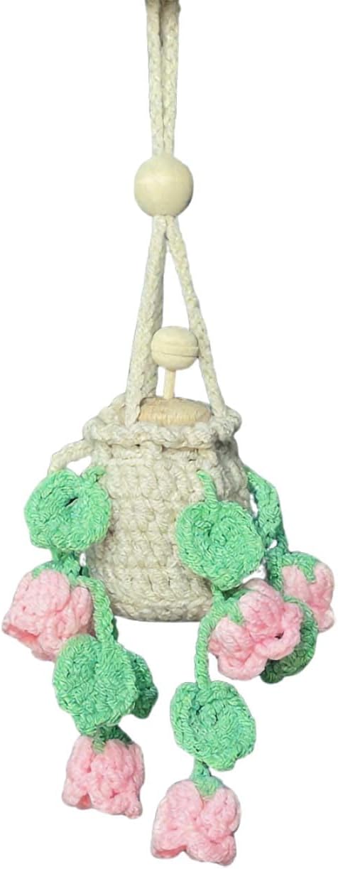 Handmade Crochet Hanging Essential Oil Diffuser Plant for Car Air Freshener | Cute Décor Knitted Succulent Fresheners for Refillable Scent Oils Holder Deffusers (Bellflower)