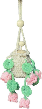 Handmade Crochet Hanging Essential Oil Diffuser Plant for Car Air Freshener | Cute Décor Knitted Succulent Fresheners for Refillable Scent Oils Holder Deffusers (Bellflower)