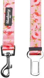 Blueberry Pet 8 Patterns Spring Scent Inspired Floral Rose Baby Pink Adjustable Dog Seat Belt Tether for Dogs Cats, Durable Safety Car Vehicle Seatbelts Leads Use with Harness