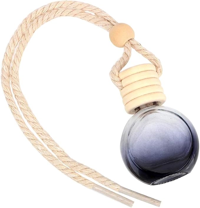 8Pcs,6ml Hanging Car Air Freshener Diffuser, Essential Oil Pendant Perfume Aromatherapy Vials,Thick Oblate-Style Glass Fragrance Container With Wooden Caps & Hanging String,FREE Funnel,Dropper