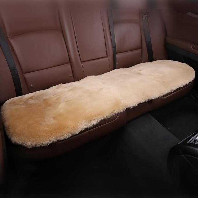 OGLAND Fluffy Genuine Australia Sheepskin Car Seat Cover for Auto Interior Accessories with Soft Fuzzy Wool Eco-Friendly Natural Fur Non-Slip (Honey Beige, Back)