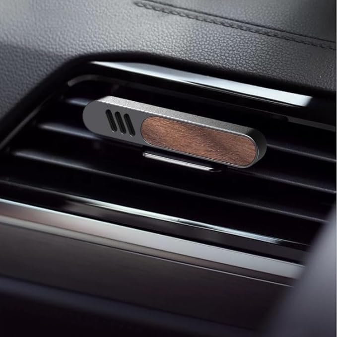Luxury Car Air Freshener Vent Clip – Premium Wood & Metal Diffuser in Multiple Colors & Scent Kits – Reusable, Unisex for Men & Women (Deep Charcoal, Fresh Morning)