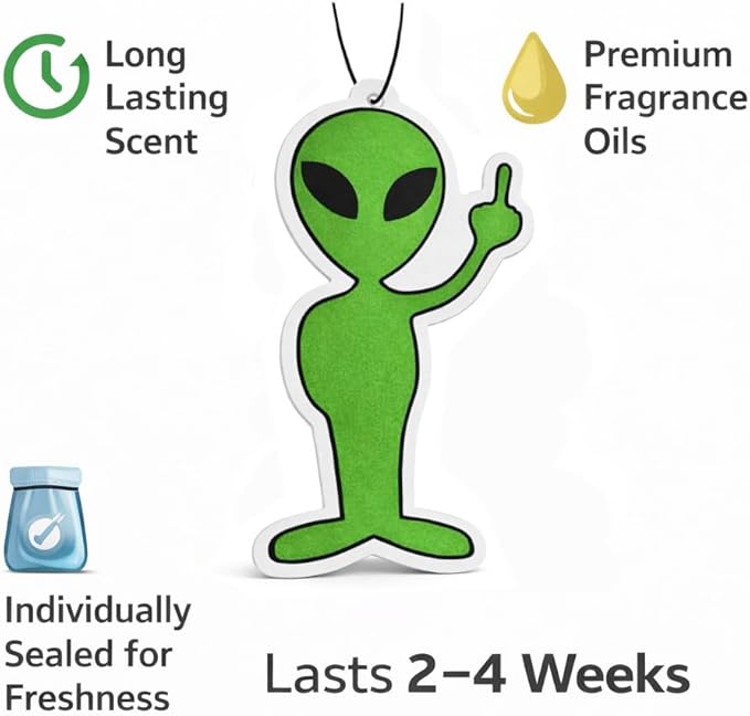 Vinylcation Alien Car Air Freshener - Premium Odor Eliminator - Long-Lasting Blk Ice Scent - Hanging Car Freshener with Fun Alien Design - 3 Pack