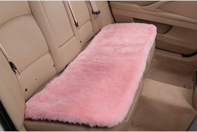 OGLAND Fluffy Genuine Australia Sheepskin Car Seat Cover for Auto Interior Accessories with Soft Fuzzy Wool Eco-Friendly Natural Fur Non-Slip (Pink, Back)