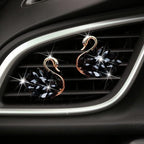 Katutude 2 Pcs Crystal Swan Car Air Vent Clips with Fragrance Tablets, Car Diffuser Air Freshener Vent Clips Air Conditioner Outlet Clip Charm Bling Car Interior Decoration, Black