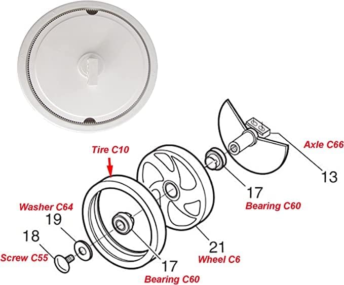 ATIE Pool Cleaner Large Wheel C6 Assembly with Bearing C60, Tire C10, Axle with Sand and Grave Guard C66, Screw C55 and Washer C64 for Polaris 280 Pool Cleaner
