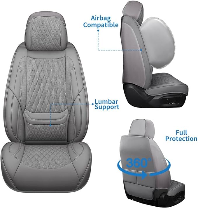Car Seat Covers Full Set Custom Fit for Chevrolet/Chevy Equinox 2005-2026 - Premium Faux Leather with Lumbar Support | Breathable, Waterproof, Anti-Slip, Durable (Gray,Full Set)
