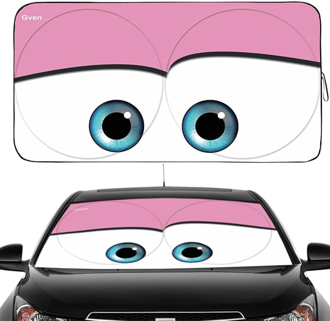 Gven Windshield Sun Shade Car Sun Shade 2025 Pink Car Accessories for Women Shades for Front Window Girly Windshield Cover Sunshades for Summer Heat Portection(Pink, L)