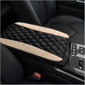 Car Center Console Cushion Pad, 12.6 × 7.48 Inches Waterproof Car Armrest Seat Box Cover, PU Leather Armrest Cover Protector for Most Vehicle, Universal Car Interior Accessories (Black+Beige)