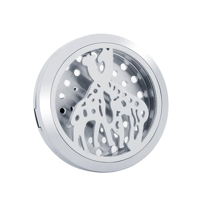 (Giraffes) 30mm Car Aromatherapy Essential Oil Diffuse Stainless Steel Locket Air Freshener with Vent Clip 7 Pads 1 Oil Included