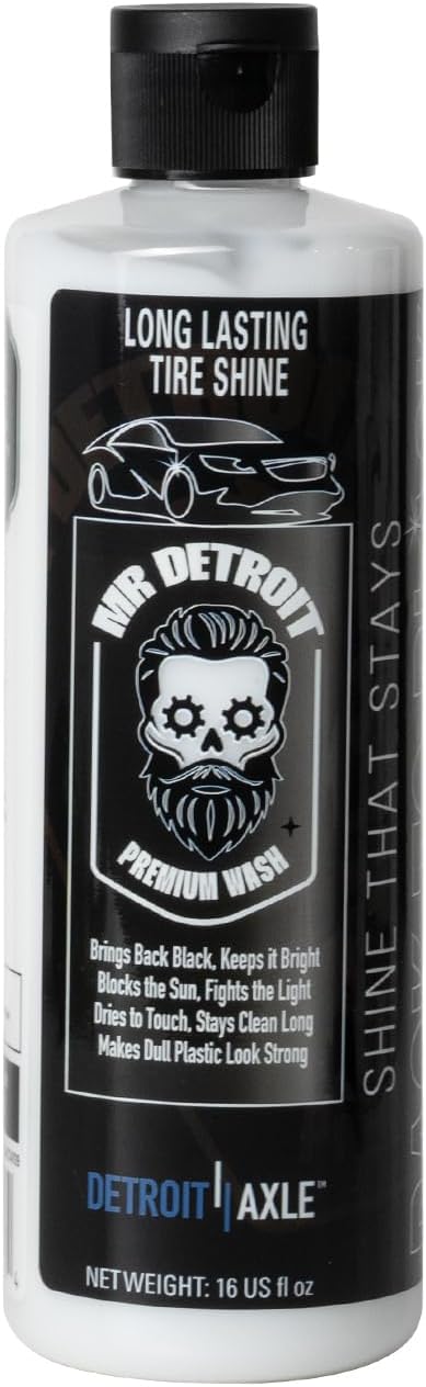 Mr. Detroit - 4pc Wheel & Tire Care Kit Powerful Wheel Cleaner, High-Gloss Tire Shine, Drill Wheel Brush with Soft Wool Microfiber Bristles, Hex Logic Applicator Pad (CL-4DHP062)