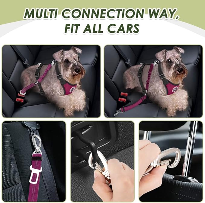 Lukovee Dog Seat Belt for Car, Adjustable Dog Car Harness for Large Medium Small Dogs, Soft Padded & Breathable Mesh Dog Seatbelt with Car Strap and Carabiner (Rose,XXXS)
