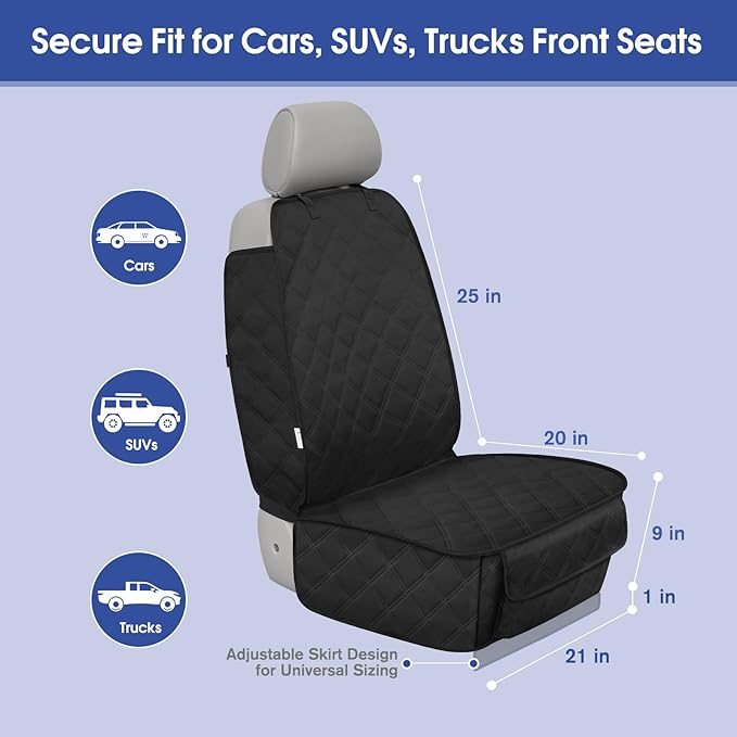 Heavy Duty Dog Front Seat Cover with Side Flaps - 900D Waterproof Car Seat Cover, Protects from Dirt, Fur & Scratches, Fits Captain Seats, Cars SUV Trucks Minivans(2-Pack)