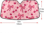 Bow Cherry Pink Windshield Sun Shade Blocks UV Rays Sun Visor Protector Sunshade Accordion Folding Sun Reflector Auto for Car Truck SUV to Keep Your Vehicle Cool