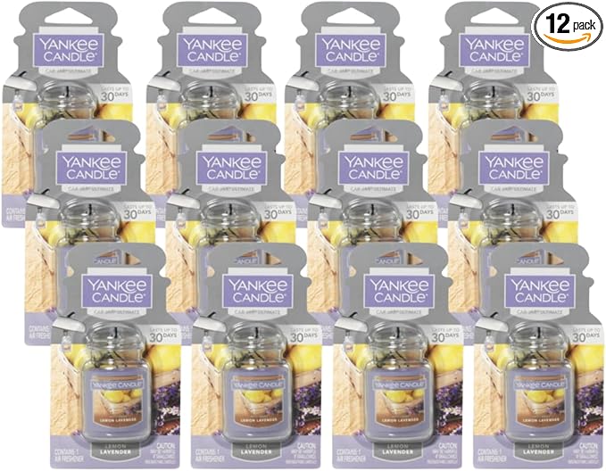 Yankee Candle Car Air Fresheners, Hanging Car Jar Ultimate, Neutralizes Odors Up To 30 Days, Lemon Lavender, 0.96 OZ (Pack of 12)