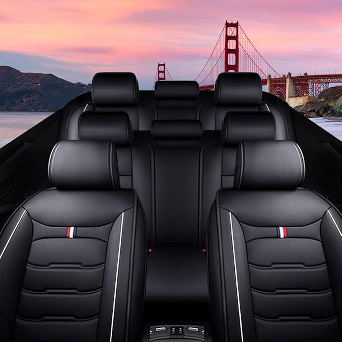 Car Seat Cover 8 Seats for Toyota Highlander 2001-2025, Waterproof Durable Premium Leather Car Seat Protector, Comfortable Anti-Slip Stylish Sport Seat Cover(8 Seats Standard,Black White)